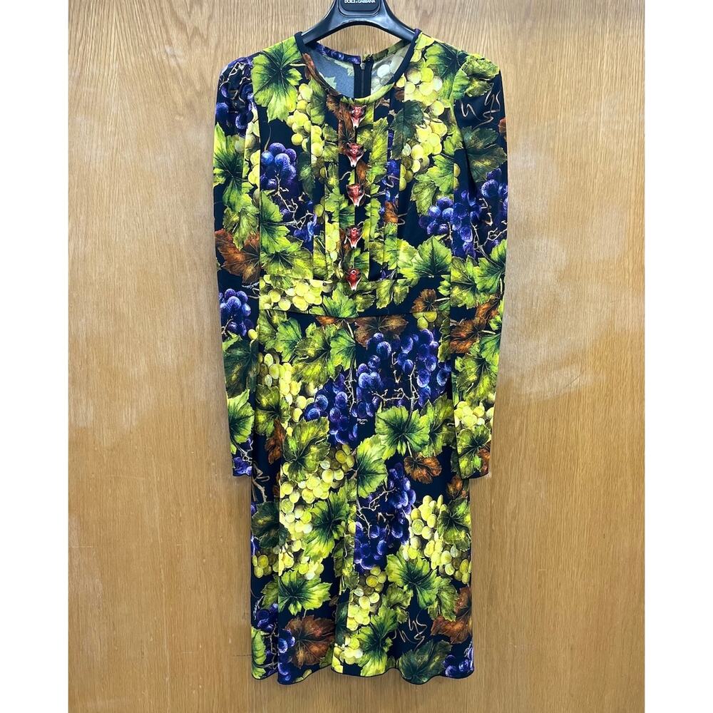 NWT Dolce & Gabbana Grape Print Embellished Dress Yellow IT 44 / L - Picture 9 of 10